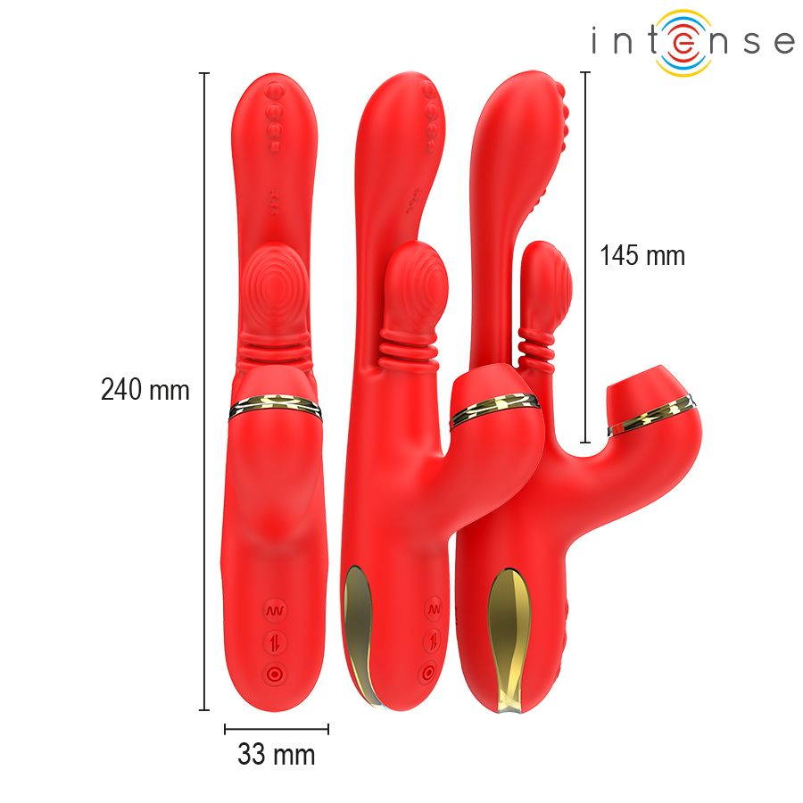 INTENSE - KATY STIMOLATORE CLITORIDEO MULTIFUNZIONE 4 TESTINE INTERCAMBIABILI ROSSO - INTENSE FUN | Lingerie Harness Boutique