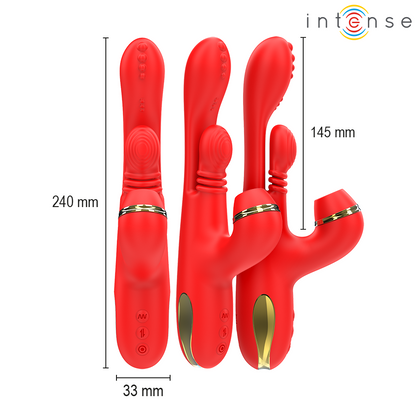 INTENSE - KATY STIMOLATORE CLITORIDEO MULTIFUNZIONE 4 TESTINE INTERCAMBIABILI ROSSO - INTENSE FUN | Lingerie Harness Boutique