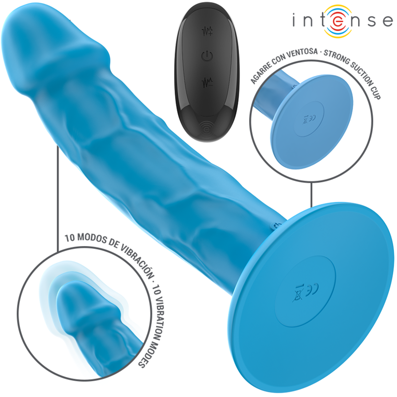 INTENSE - PHOEBE VIBRATORE REALISTICO 10 VIBRAZIONI TELECOMANDO BLU - INTENSE FUN | Lingerie Harness Boutique