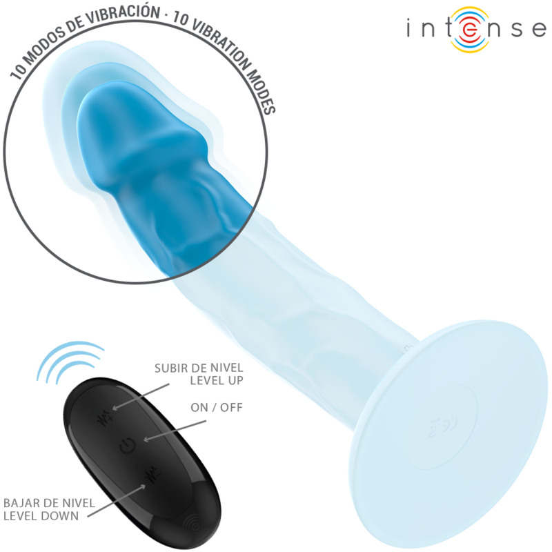 INTENSE - PHOEBE VIBRATORE REALISTICO 10 VIBRAZIONI TELECOMANDO BLU - INTENSE FUN | Lingerie Harness Boutique