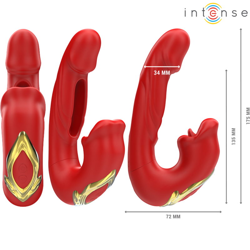 INTENSE - NATHY DOPPIO VIBRATORE CON BOCCA STIMOLANTE MULTIFUNZIONE ROSSO - INTENSE FUN | Lingerie Harness Boutique