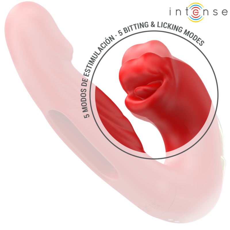 INTENSE - NATHY DOPPIO VIBRATORE CON BOCCA STIMOLANTE MULTIFUNZIONE ROSSO - INTENSE FUN | Lingerie Harness Boutique