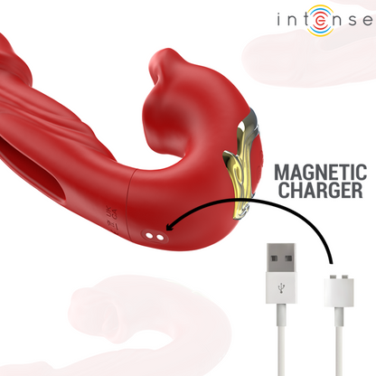 INTENSE - NATHY DOPPIO VIBRATORE CON BOCCA STIMOLANTE MULTIFUNZIONE ROSSO - INTENSE FUN | Lingerie Harness Boutique
