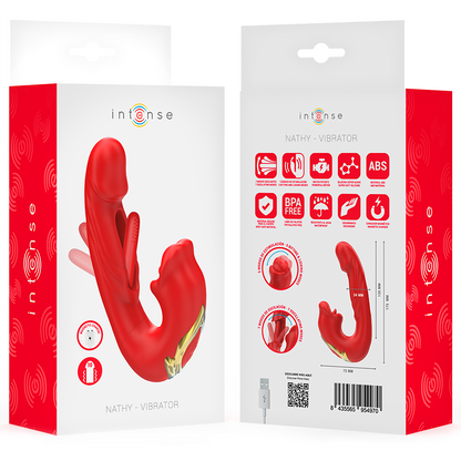 INTENSE - NATHY DOPPIO VIBRATORE CON BOCCA STIMOLANTE MULTIFUNZIONE ROSSO - INTENSE FUN | Lingerie Harness Boutique