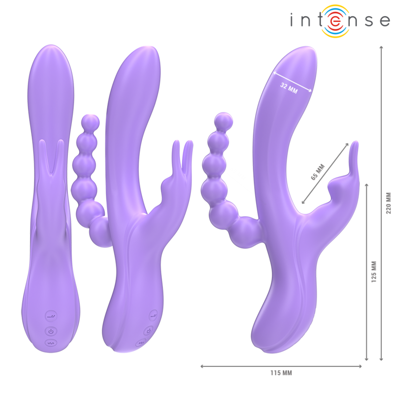 INTENSE - MIKO TRIPLO VIBRATORE CONIGLIO & STIMOLATORE & ANALE 7 VIBRAZIONI VIOLA - INTENSE FUN | Lingerie Harness Boutique