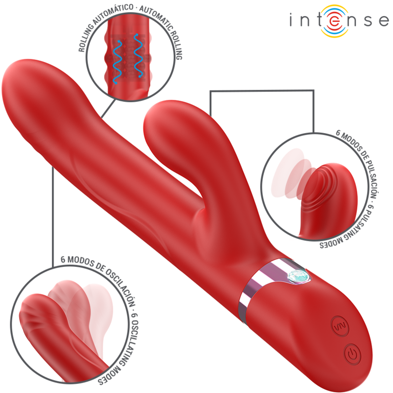 INTENSE - LELE VIBRATORE MULTIFUNZIONE ROTANTE E OSCILLANTE E STIMOLANTE ROSSO - INTENSE FUN | Lingerie Harness Boutique