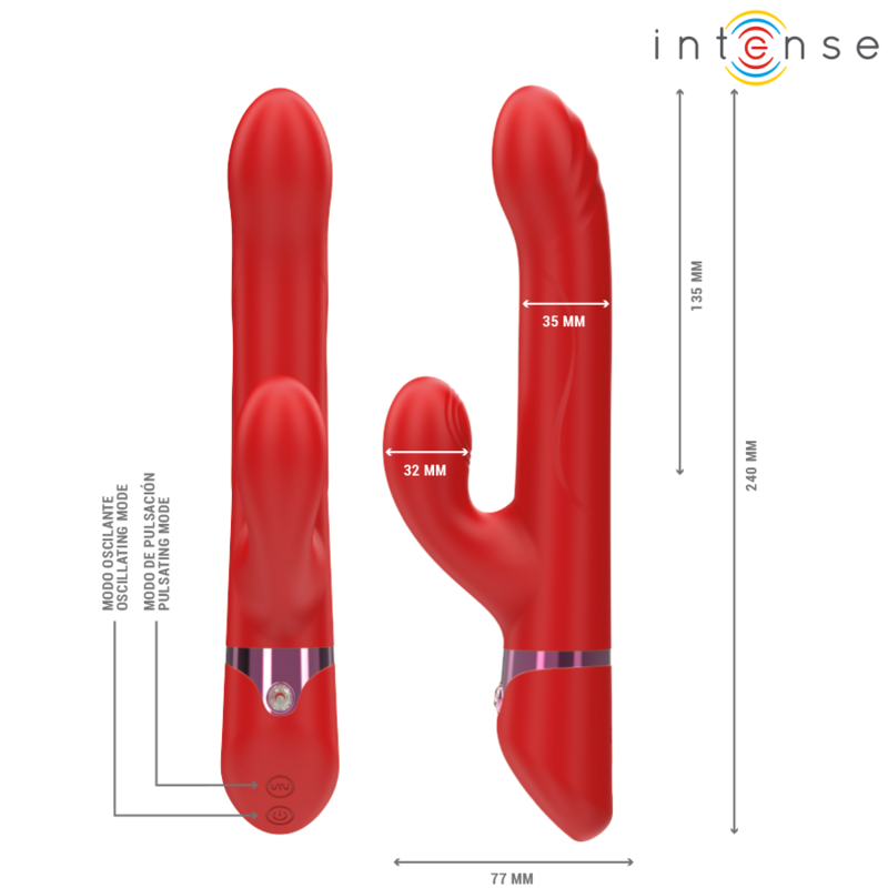 INTENSE - LELE VIBRATORE MULTIFUNZIONE ROTANTE E OSCILLANTE E STIMOLANTE ROSSO - INTENSE FUN | Lingerie Harness Boutique