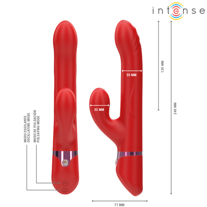 INTENSE - LELE VIBRATORE MULTIFUNZIONE ROTANTE E OSCILLANTE E STIMOLANTE ROSSO - INTENSE FUN | Lingerie Harness Boutique