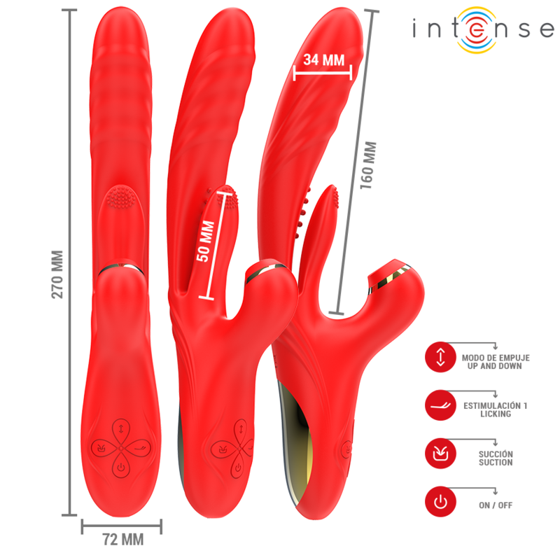 INTENSE - KAROL VIBRATORE MULTIFUNZIONE SPINTA E STIMOLAZIONE E ONDE STIMOLANTI ROSSO - INTENSE FUN | Lingerie Harness Boutique