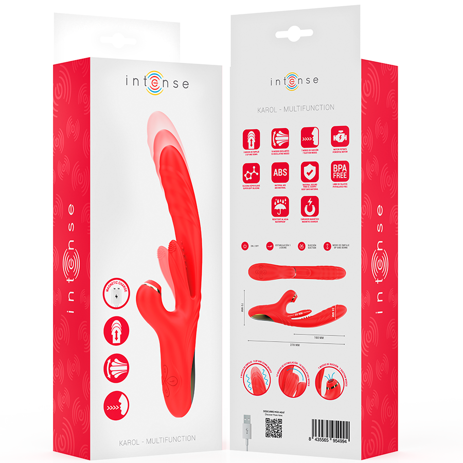 INTENSE - KAROL VIBRATORE MULTIFUNZIONE SPINTA E STIMOLAZIONE E ONDE STIMOLANTI ROSSO - INTENSE FUN | Lingerie Harness Boutique
