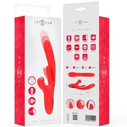 INTENSE - KAROL VIBRATORE MULTIFUNZIONE SPINTA E STIMOLAZIONE E ONDE STIMOLANTI ROSSO - INTENSE FUN | Lingerie Harness Boutique