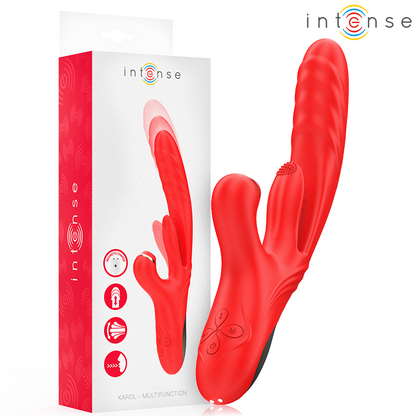 INTENSE - KAROL VIBRATORE MULTIFUNZIONE SPINTA E STIMOLAZIONE E ONDE STIMOLANTI ROSSO - INTENSE FUN | Lingerie Harness Boutique