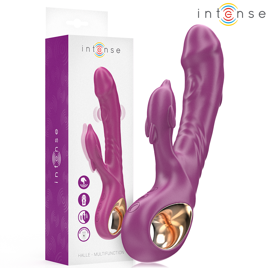 INTENSE - VIBRATORE MULTIFUNZIONE HALLE CON LINGUA STIMOLANTE A DELFINO VIOLA - INTENSE FUN | Lingerie Harness Boutique