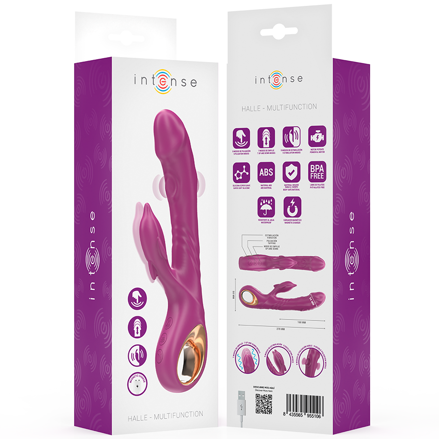 INTENSE - VIBRATORE MULTIFUNZIONE HALLE CON LINGUA STIMOLANTE A DELFINO VIOLA - INTENSE FUN | Lingerie Harness Boutique