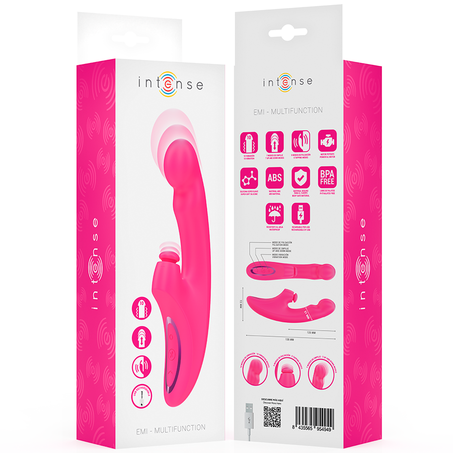 INTENSE - VIBRATORE EMI 13,5 CM MULTIFUNZIONE 3 IN 1 10 VIBRAZIONI ROSA - INTENSE FUN | Lingerie Harness Boutique