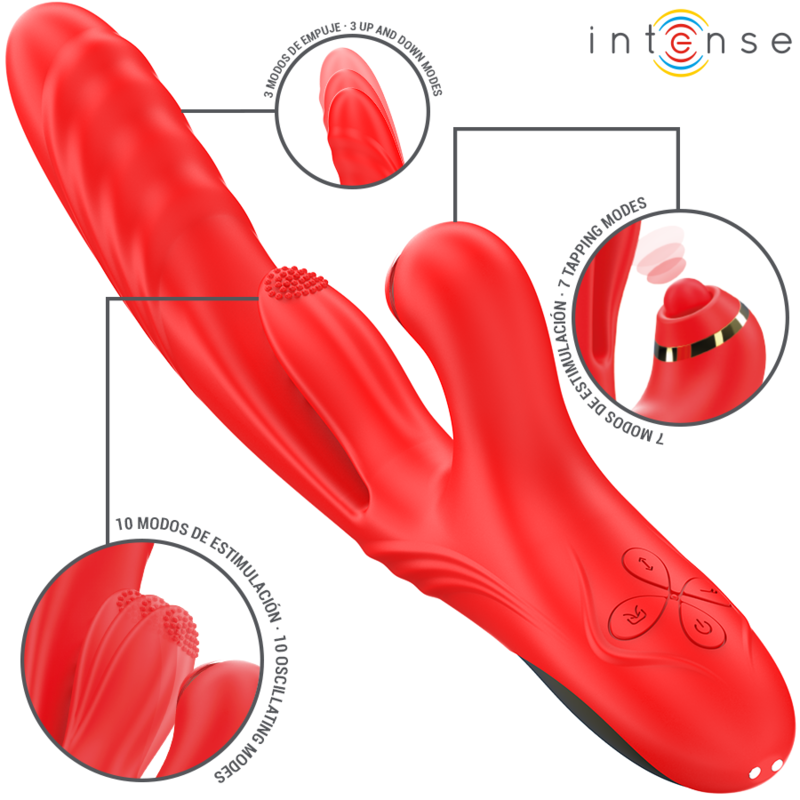 INTENSE - VIBRATORE MULTIFUNZIONE ROSALIA 3 IN 1 ROSSO - INTENSE FUN | Lingerie Harness Boutique