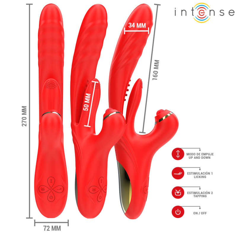 INTENSE - VIBRATORE MULTIFUNZIONE ROSALIA 3 IN 1 ROSSO - INTENSE FUN | Lingerie Harness Boutique