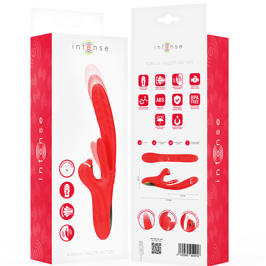 INTENSE - VIBRATORE MULTIFUNZIONE ROSALIA 3 IN 1 ROSSO - INTENSE FUN | Lingerie Harness Boutique