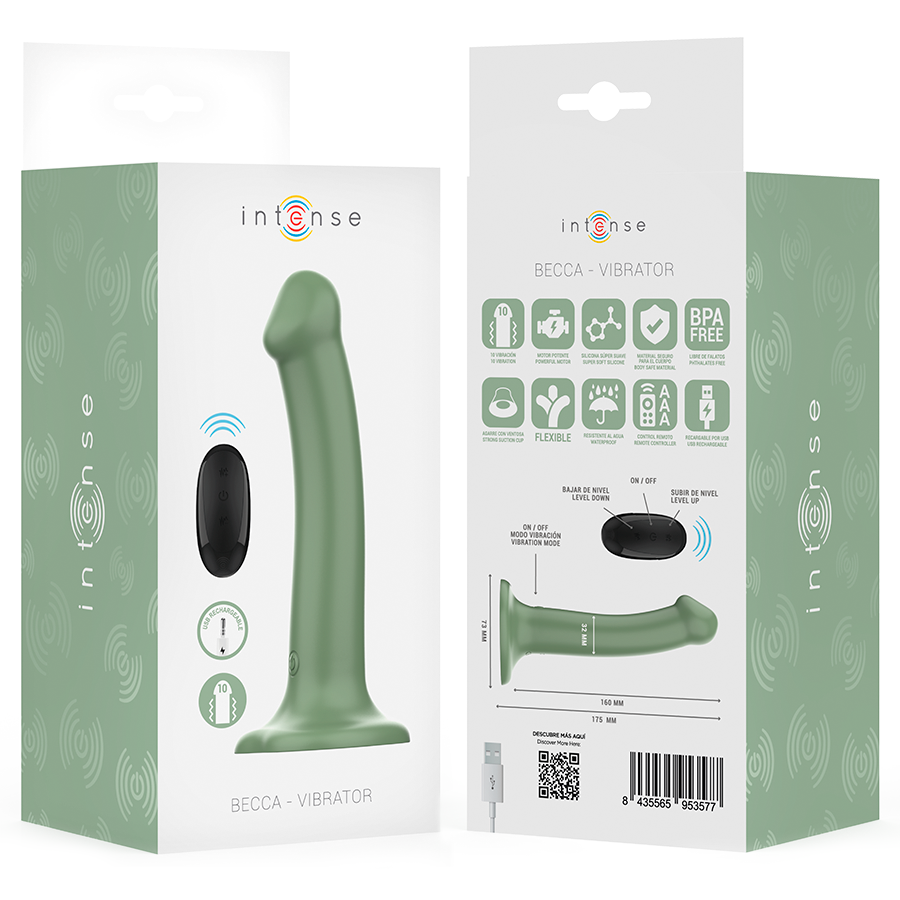 INTENSE - VIBRATORE BECCA CON VENTOSA 10 VIBRAZIONI TELECOMANDO VERDE - INTENSE FUN | Lingerie Harness Boutique