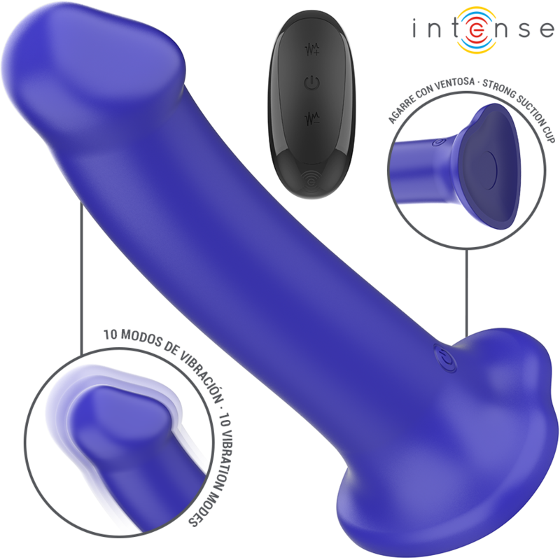 INTENSE - VIBRATORE VICTORIA CON VENTOSA 10 VIBRAZIONI BLU SCURO TELECOMANDO - INTENSE FUN | Lingerie Harness Boutique