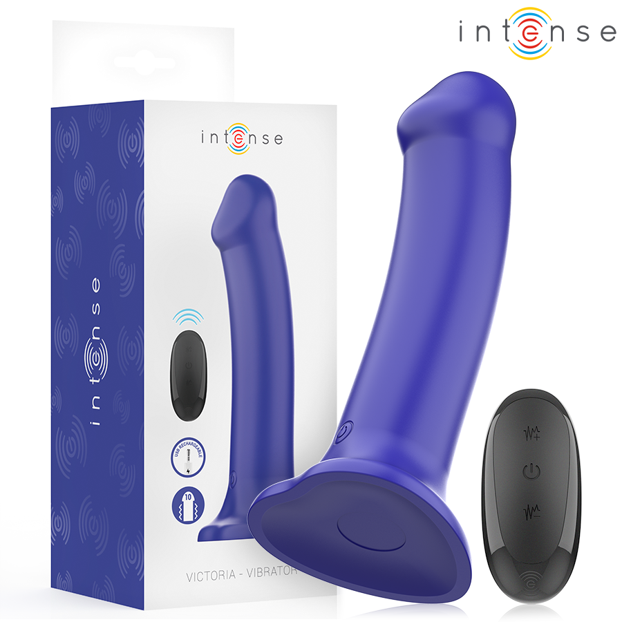 INTENSE - VIBRATORE VICTORIA CON VENTOSA 10 VIBRAZIONI BLU SCURO TELECOMANDO - INTENSE FUN | Lingerie Harness Boutique