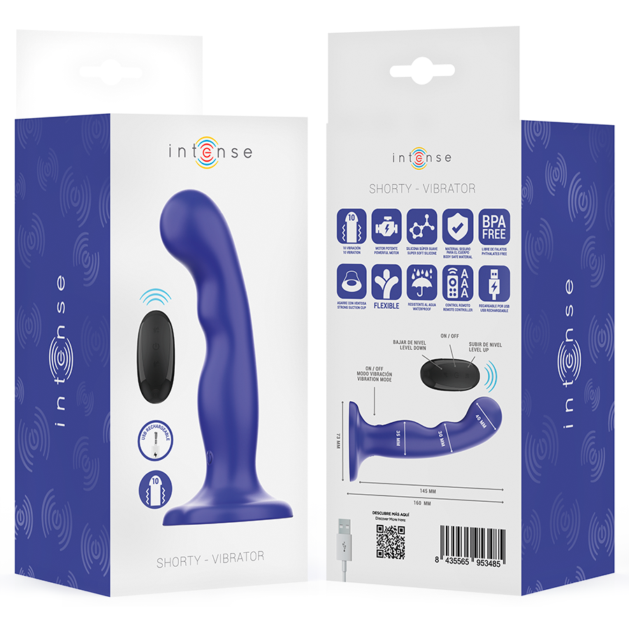 INTENSE - VIBRATORE SHORTY CON VENTOSA TELECOMANDO BLU - INTENSE FUN | Lingerie Harness Boutique