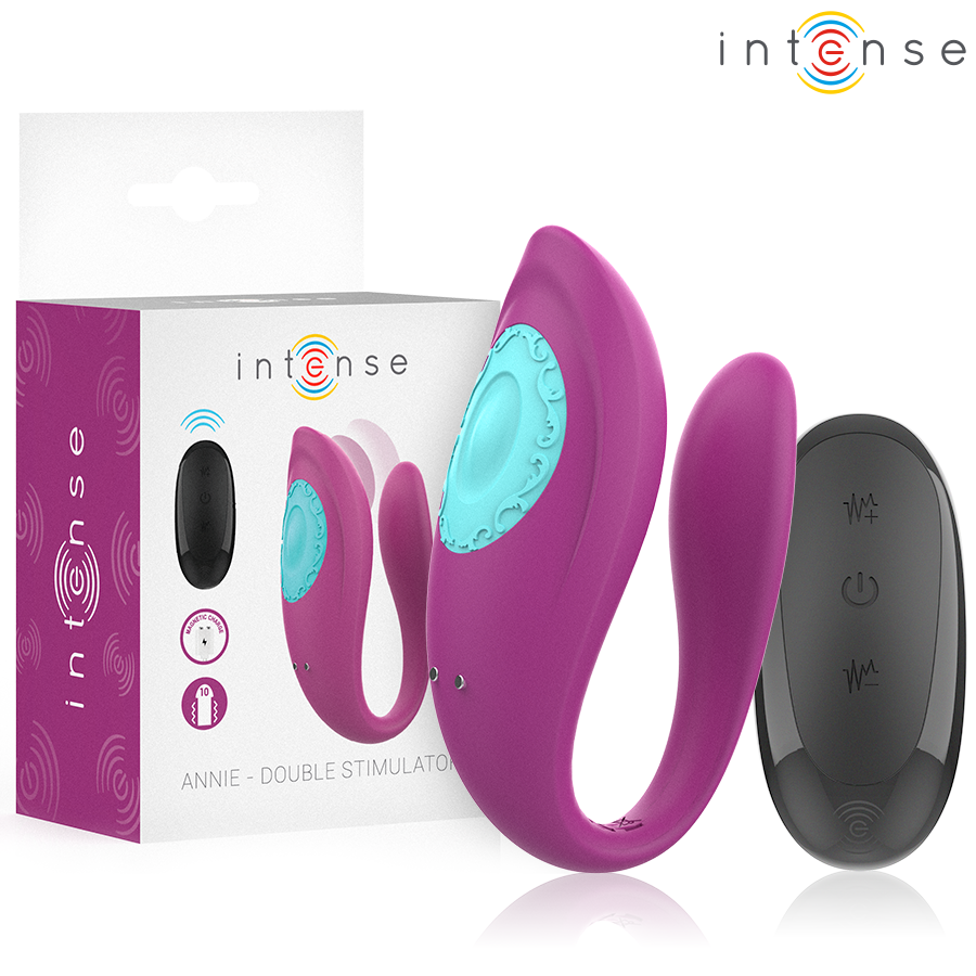 INTENSE - ANNIE VIBRATORE E STIMOLATORE A FORMA DI U TELECOMANDO VIOLA - INTENSE COUPLES TOYS | Lingerie Harness Boutique