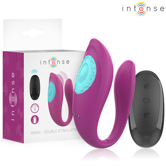 INTENSE - ANNIE VIBRATORE E STIMOLATORE A FORMA DI U TELECOMANDO VIOLA - INTENSE COUPLES TOYS | Lingerie Harness Boutique