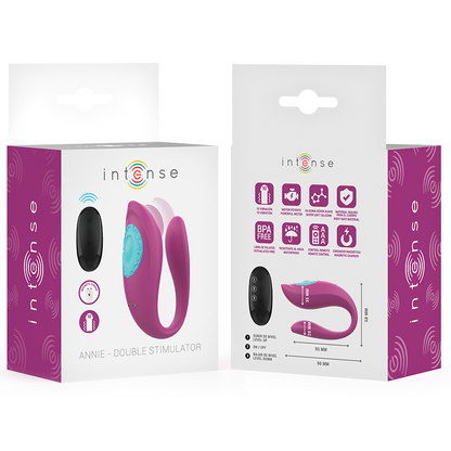 INTENSE - ANNIE VIBRATORE E STIMOLATORE A FORMA DI U TELECOMANDO VIOLA - INTENSE COUPLES TOYS | Lingerie Harness Boutique