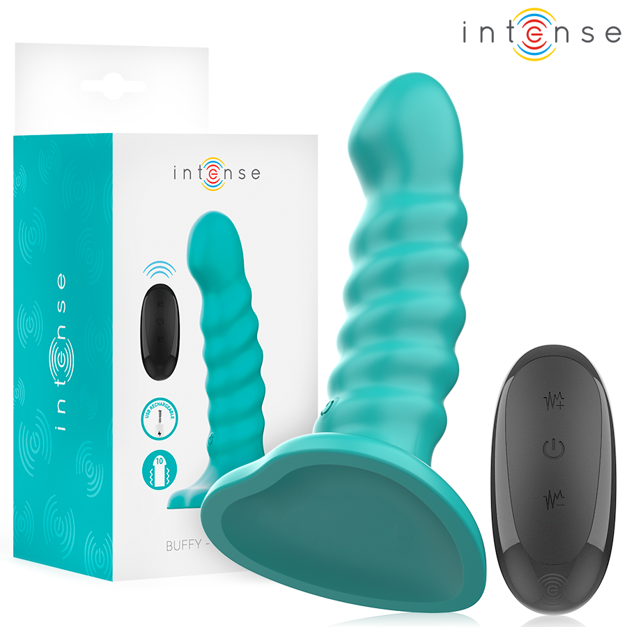 INTENSE - VIBRATORE BUFFY TAGLIA S DESIGN A SPIRALE 10 VIBRAZIONI TELECOMANDO BLU - INTENSE FUN | Lingerie Harness Boutique