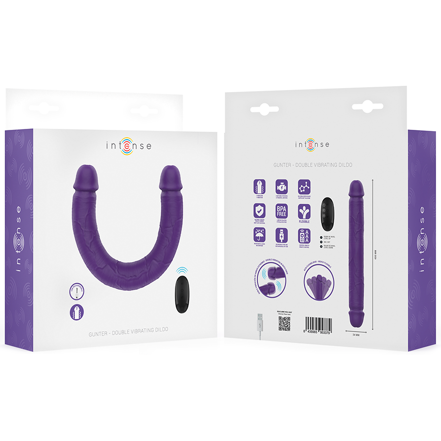 INTENSE - GUNTER DILDO DOPPIO VIBRATORE 40 CM VIOLA TELECOMANDO - INTENSE FUN | Lingerie Harness Boutique