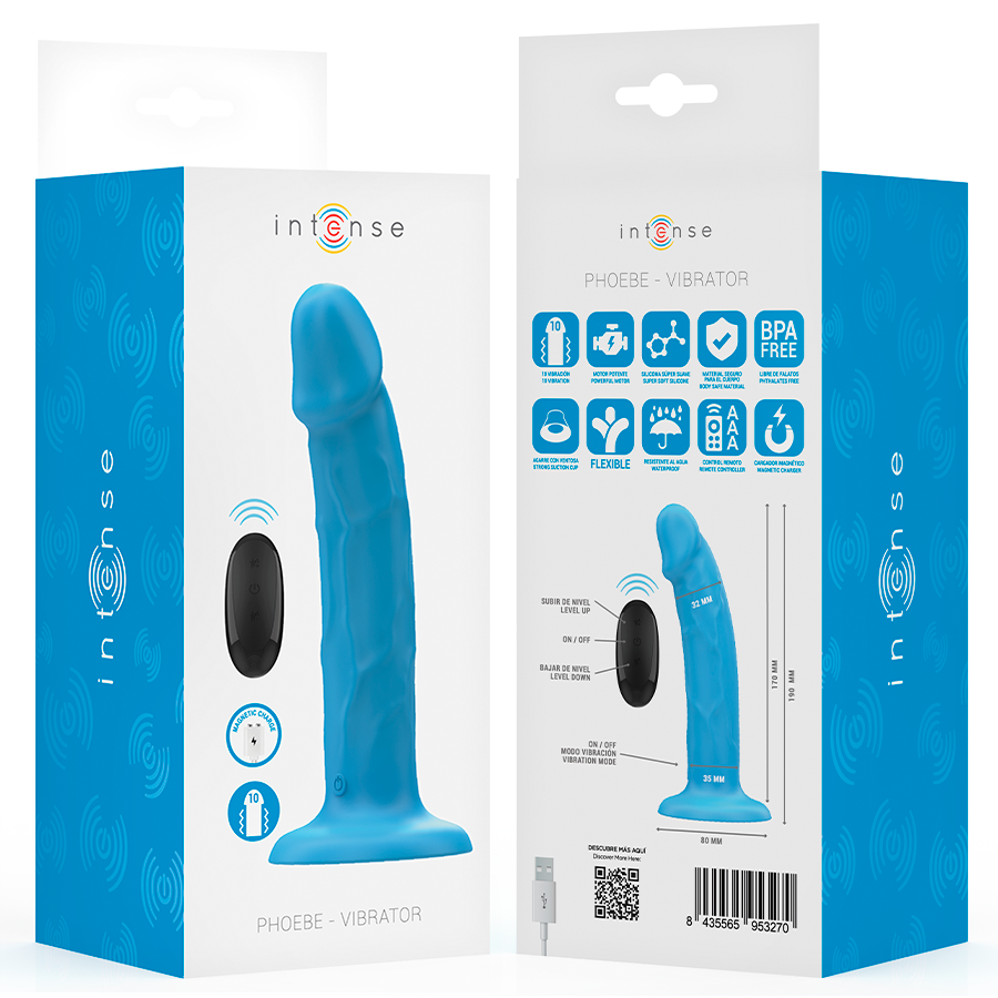 INTENSE - PHOEBE VIBRATORE REALISTICO 10 VIBRAZIONI TELECOMANDO BLU - INTENSE FUN | Lingerie Harness Boutique