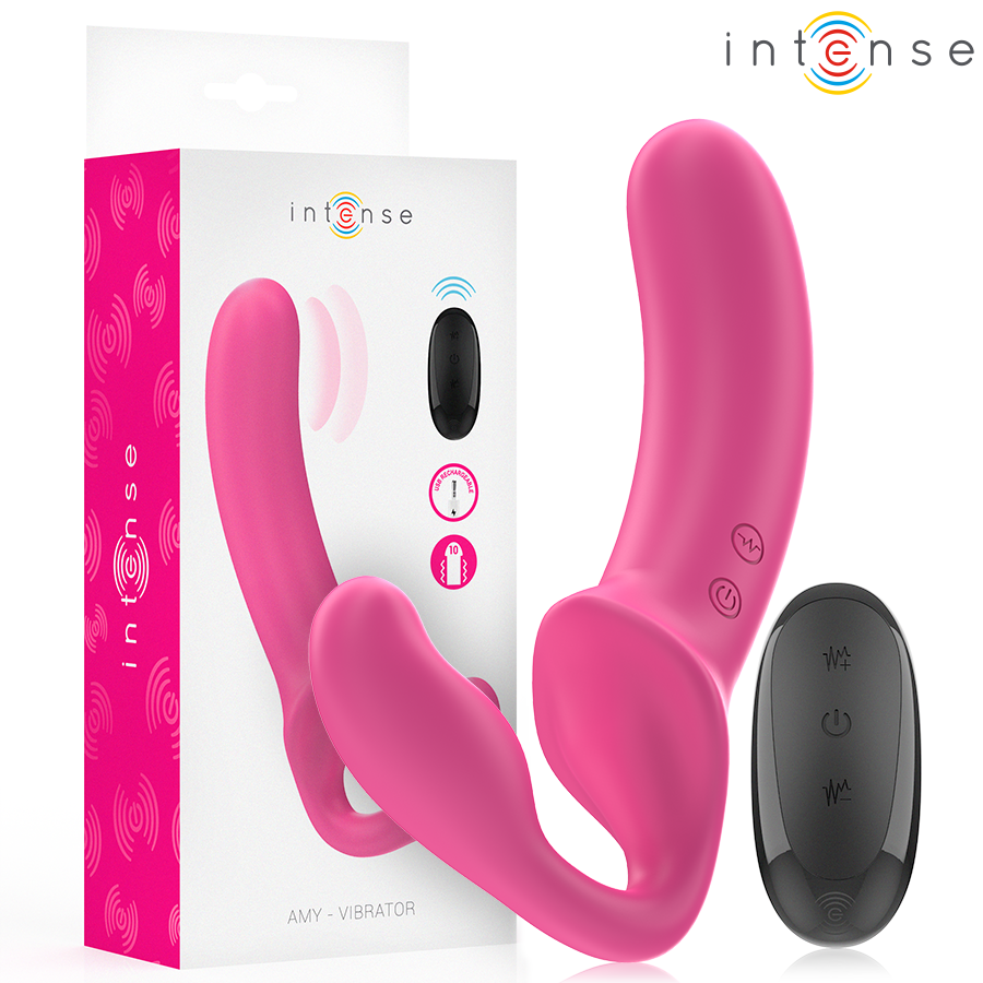 INTENSE - AMY DOPPIO VIBRATORE 20 CM ROSA TELECOMANDO - INTENSE FUN | Lingerie Harness Boutique