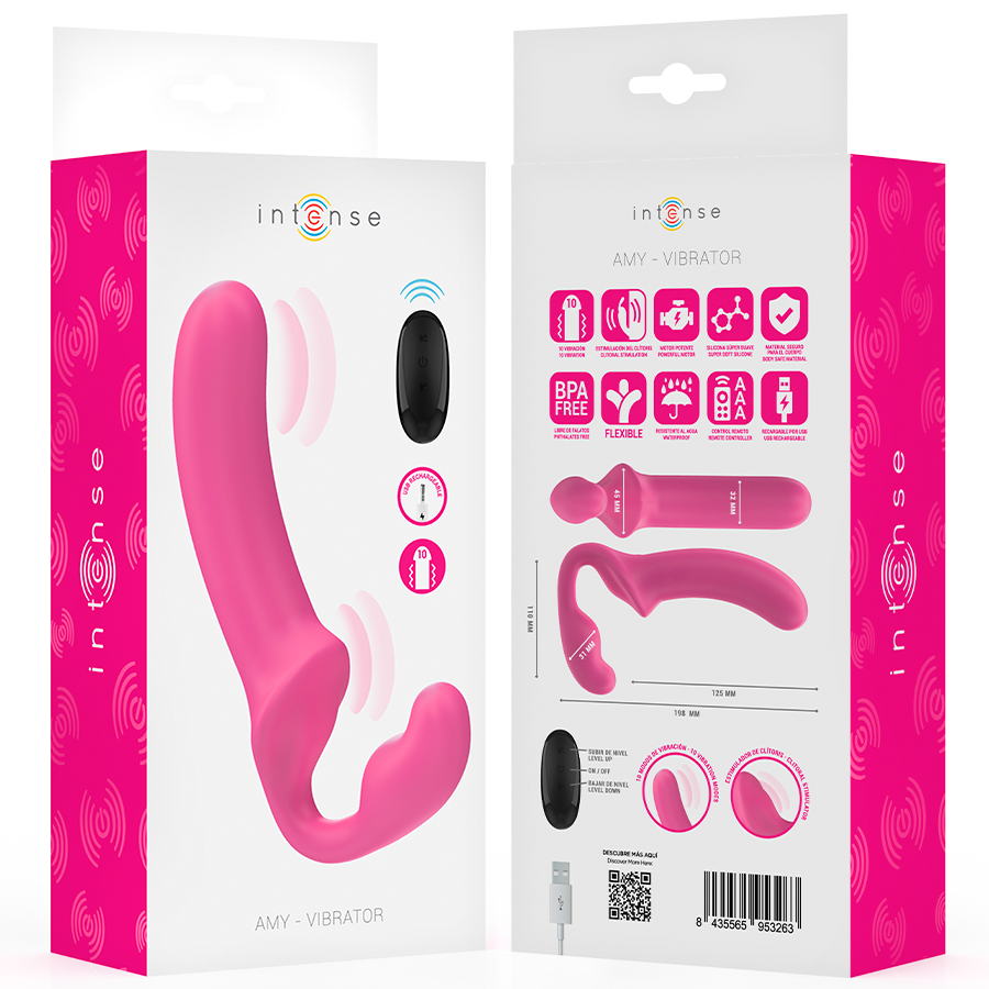 INTENSE - AMY DOPPIO VIBRATORE 20 CM ROSA TELECOMANDO - INTENSE FUN | Lingerie Harness Boutique