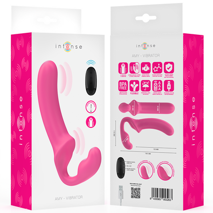 INTENSE - AMY DOPPIO VIBRATORE 20 CM ROSA TELECOMANDO - INTENSE FUN | Lingerie Harness Boutique