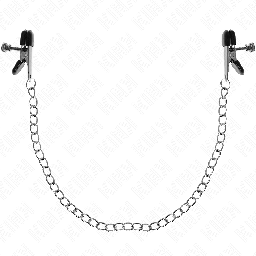 KINK - MORSETTI PER CAPEZZOLI A CATENA PIATTA ARGENTO 34 CM - KINK NIPPLE GRIP | Lingerie Harness Boutique