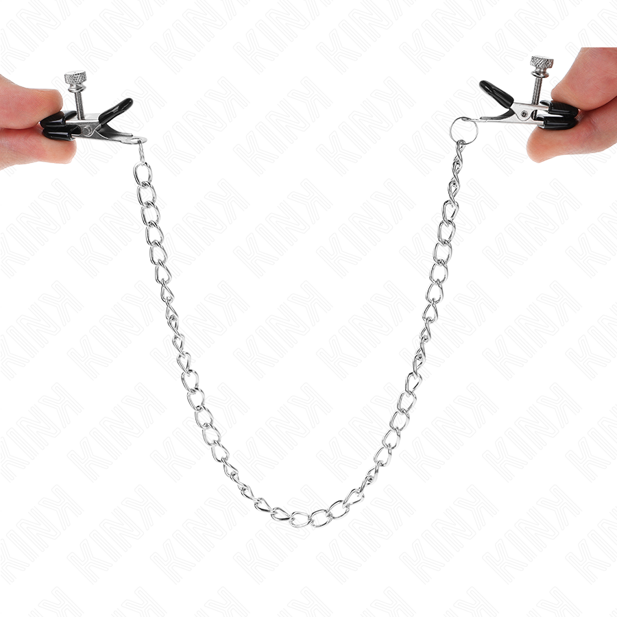 KINK - MORSETTI PER CAPEZZOLI A CATENA PIATTA ARGENTO 34 CM - KINK NIPPLE GRIP | Lingerie Harness Boutique