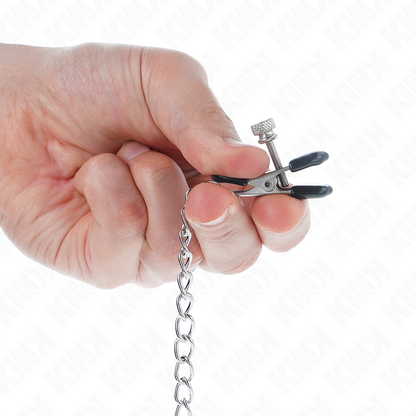 KINK - MORSETTI PER CAPEZZOLI A CATENA PIATTA ARGENTO 34 CM - KINK NIPPLE GRIP | Lingerie Harness Boutique