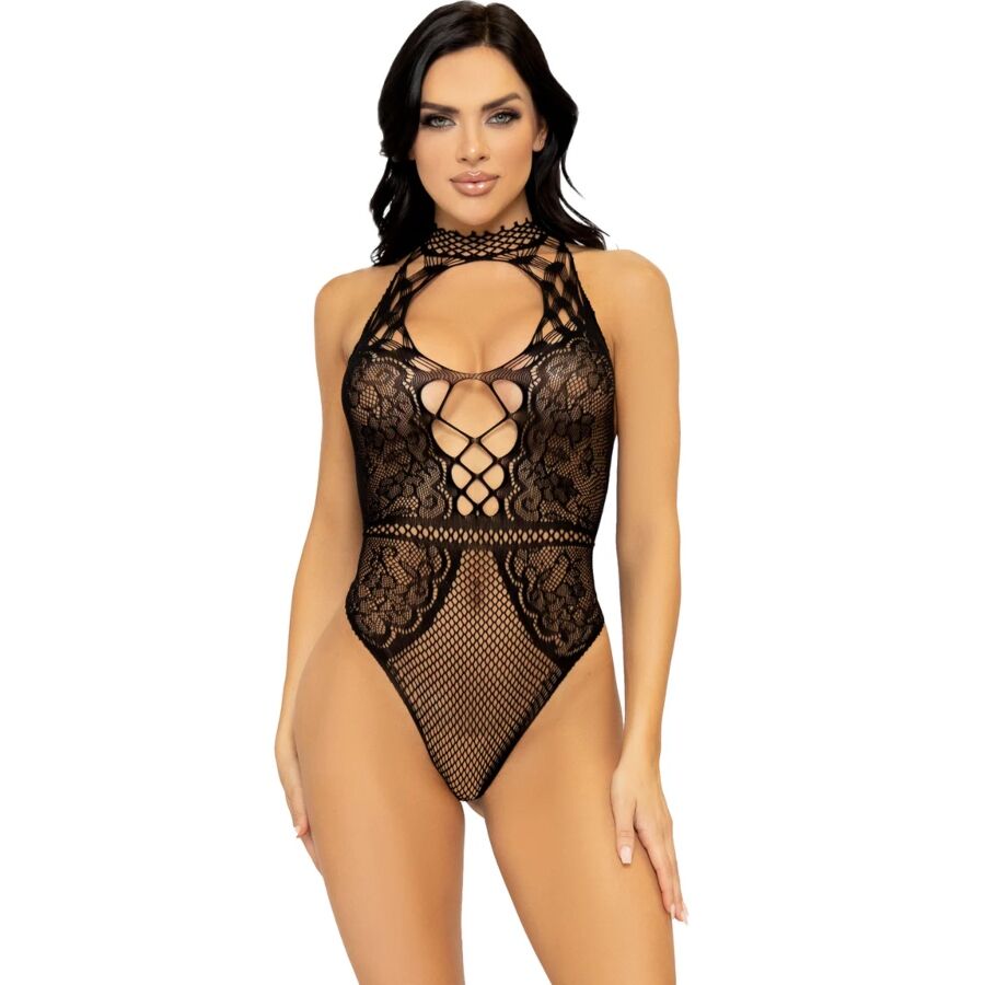 LEG AVENUE - BODY CON APERTURA A CHIAVE IN RETE E PIZZO TAGLIA UNICA - LEG AVENUE BODYSTOCKINGS | Lingerie Harness Boutique
