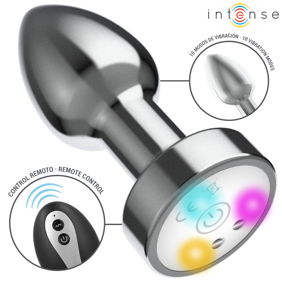 INTENSE - PLUG ANALE VIBRANTE IN METALLO CON LUCI LED E TELECOMANDO - TAGLIA M - INTENSE ANAL TOYS | Lingerie Harness Boutique