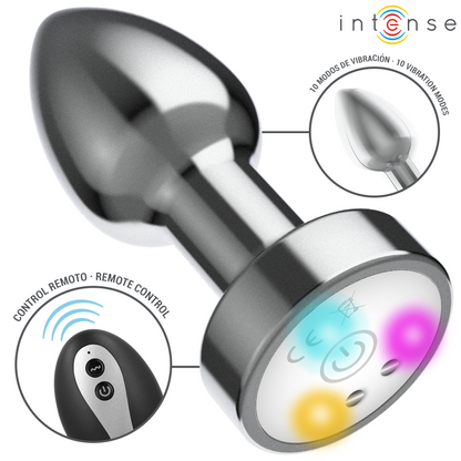 INTENSE - PLUG ANALE VIBRANTE IN METALLO CON LUCI LED E TELECOMANDO - TAGLIA M - INTENSE ANAL TOYS | Lingerie Harness Boutique