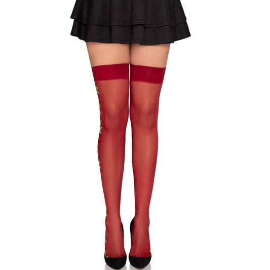 LEG AVENUE - CALZE CON CINTURA GIARRETTIERA 1957 CON FIORI ROSSI - TAGLIA UNICA - LEG AVENUE HOSIERY | Lingerie Harness Boutique