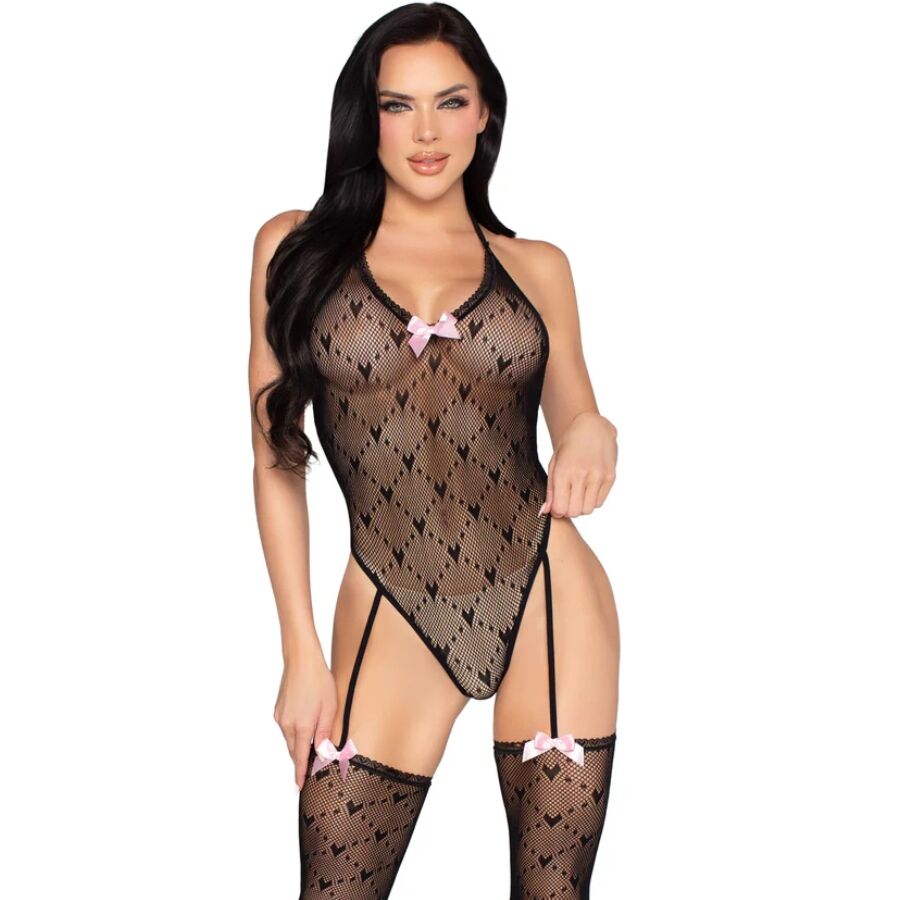 LEG AVENUE - 89360 BODY CON SCHIENA APERTA E CINTURA GIARRETTIERA NERO - TAGLIA UNICA - LEG AVENUE TEDDIES | Lingerie Harness Boutique