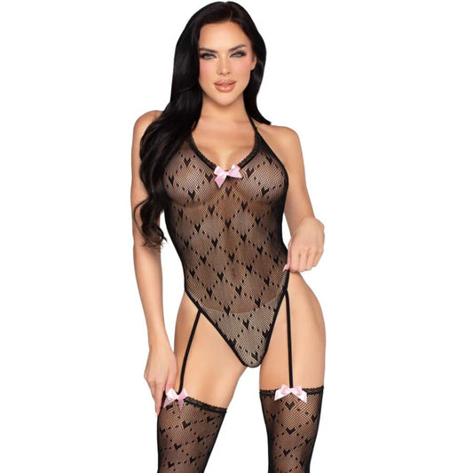 LEG AVENUE - 89360 BODY CON SCHIENA APERTA E CINTURA GIARRETTIERA NERO - TAGLIA UNICA - LEG AVENUE TEDDIES | Lingerie Harness Boutique