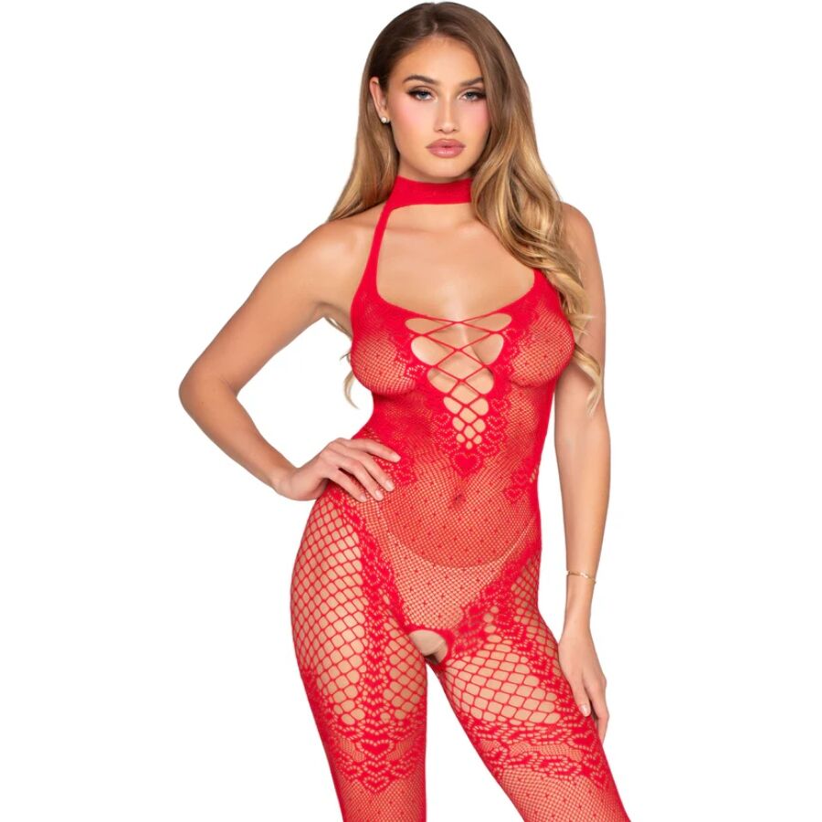LEG AVENUE - 89336 BODYSTOCKING ROSSO SENZA CAVALLO - TAGLIA UNICA - LEG AVENUE BODYSTOCKINGS | Lingerie Harness Boutique
