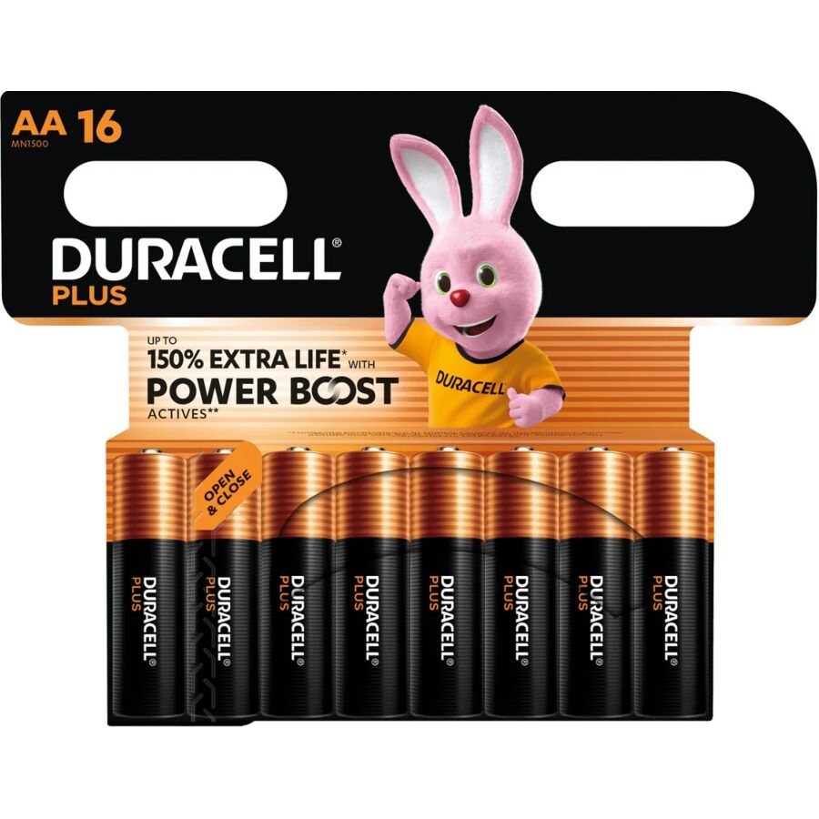 DURACELL - PLUS POWER BOOST BATTERIA ALCALINE AA LR6 BLISTER x 16 - DURACELL | Lingerie Harness Boutique