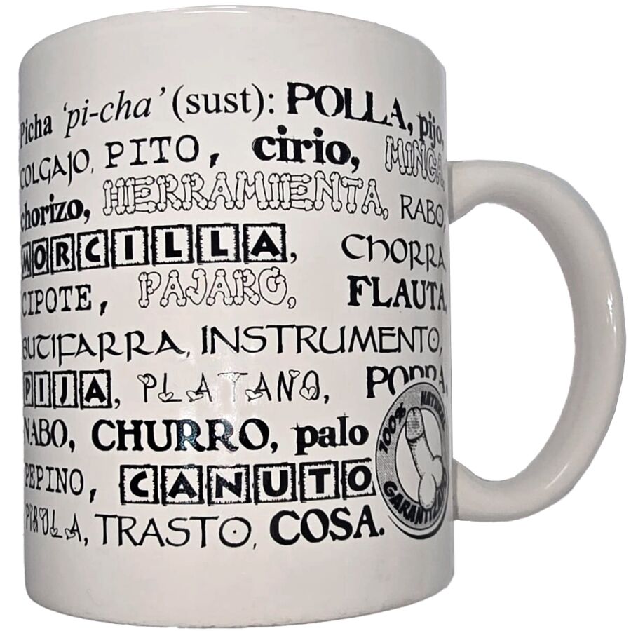 DIABLO PICANTE - TAZZA BIANCA CON SINONIMI DI PENE 370 ML - DIABLO PICANTE | Lingerie Harness Boutique