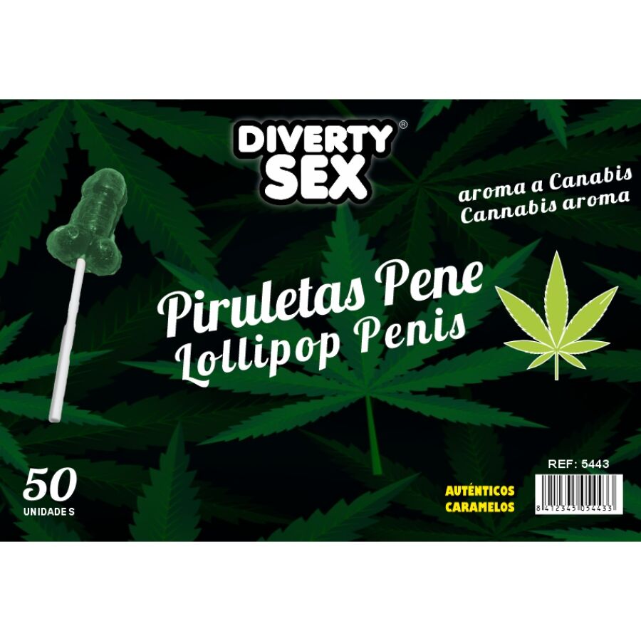 DIABLO GOLOSO - 50 LECCA-LECCA A FORMA DI PENE AROMA DI CANNABIS - DIABLO GOLOSO | Lingerie Harness Boutique