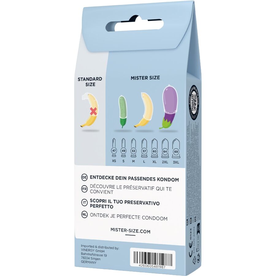 MISTER SIZE - SET DI PROVA 3 PRESERVATIVI DI MISURE DIVERSE + METRO A NASTRO - MISTER SIZE | Lingerie Harness Boutique