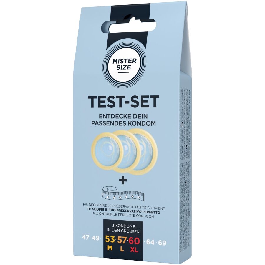 MISTER SIZE - SET DI PROVA 3 PRESERVATIVI DI MISURE DIVERSE + METRO A NASTRO - MISTER SIZE | Lingerie Harness Boutique